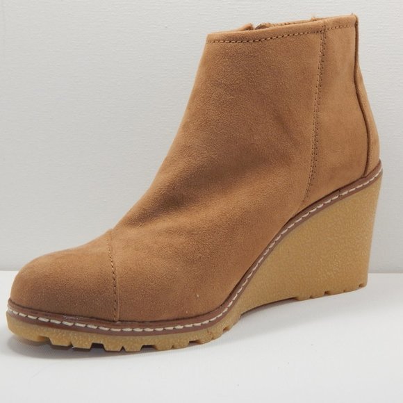 toms toffee suede wedge bootie